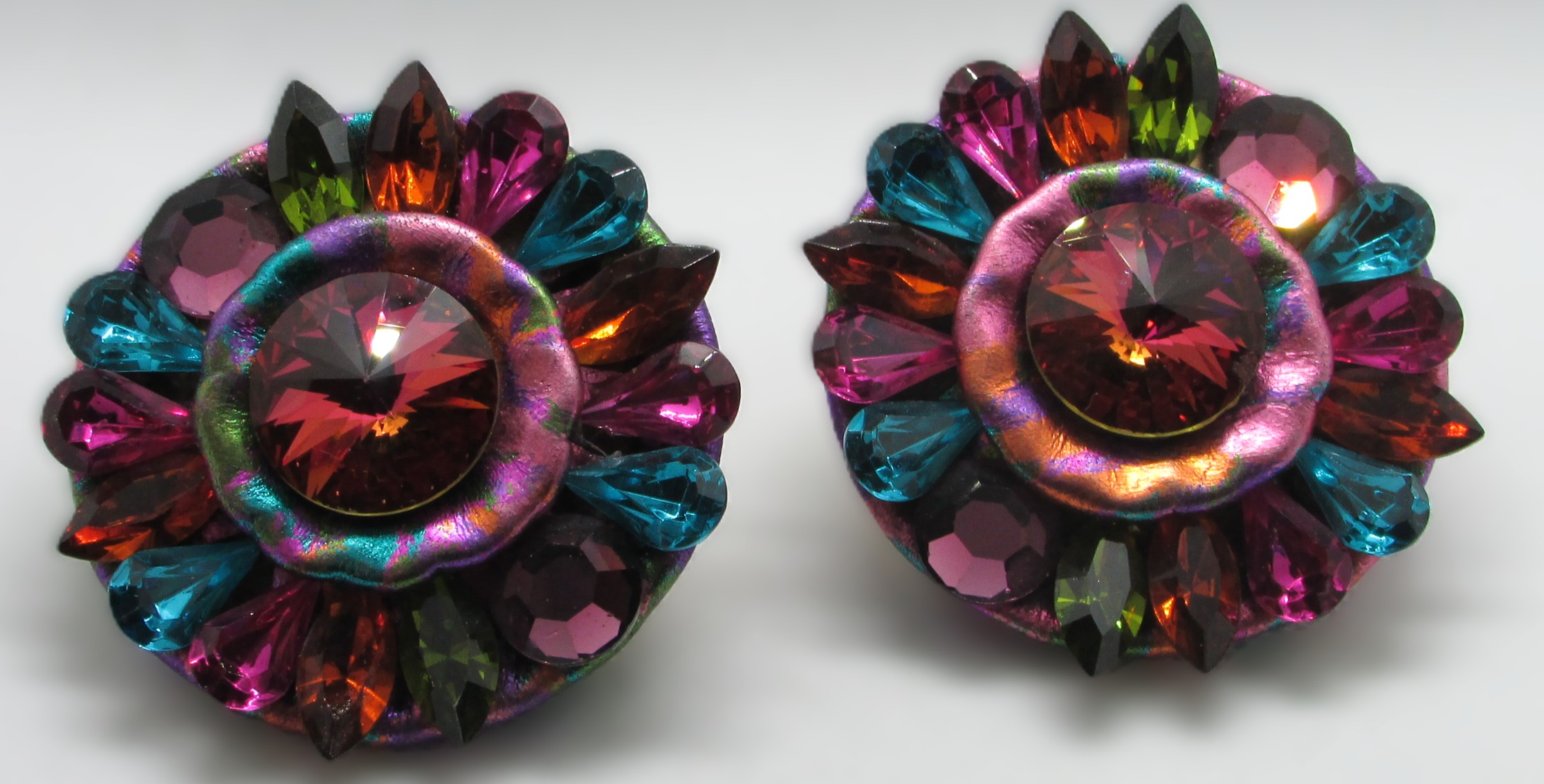 Vintage Silver w Black Stone Clip O Earrings