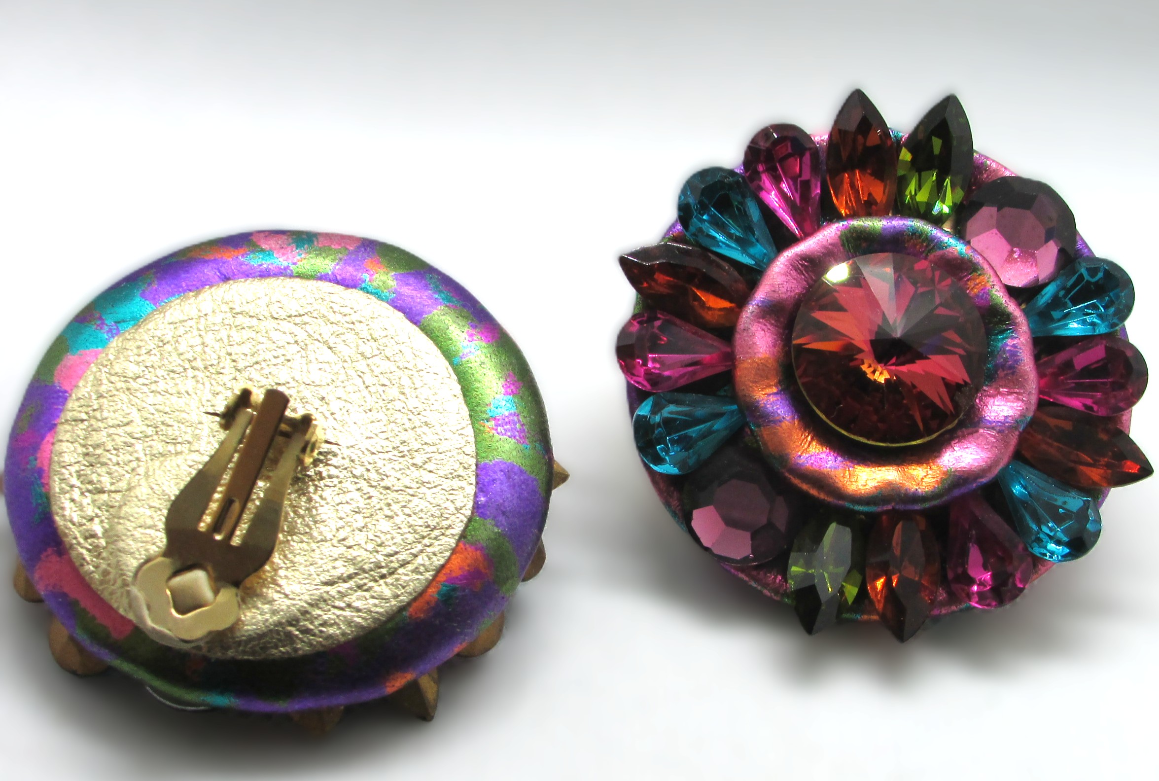 Vintage Silver w Black Stone Clip O Earrings - Image 2