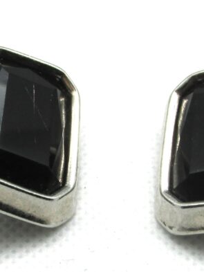 Beautiful Vintage Antique 1980's Rhinestone Black Faceted Glass Clip On Earrings