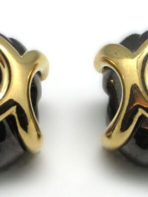 Vintage Stamped Monet Pewter w Gold Stud Clip On Earrings