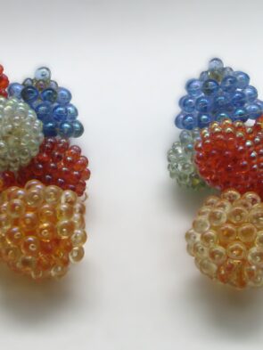 Vintage Cluster Multi Color/Size "Berry" Beaded Spring Back Clip On Earrings