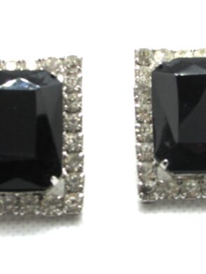 Beautiful Vintage Antique 1980's Rhinestone Black Faceted Glass Clip On Earrings