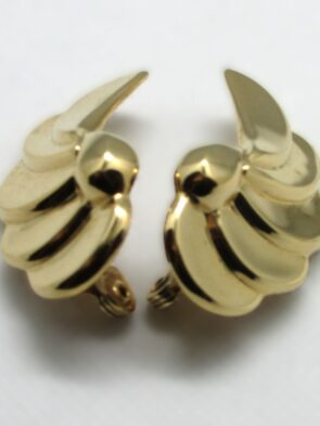 Vintage Stamped Monet Gold Angel Wing Vintage Signed Monet Gold Tone Half Flower Design Clip On Earrings Clip On Earrings