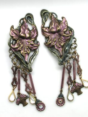 Vintage Boho Design Floral Dangle Drop Earrings w/Charms & Comfort Clip On Style