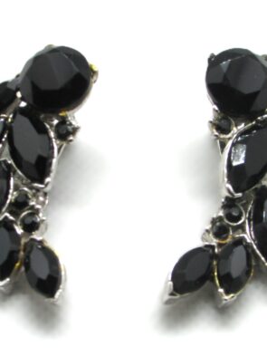 Vintage Black Gemstone Leaf Design Clip On Earrings, w/Pat No: 2733491