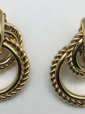 Vintage Signed Givenchy Yellow Gold Plated Doorknocker Style Clip On Earrings
