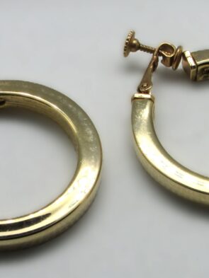 Vintage Stamped Napier Flat Gold Hoop Clip On Earrings w Twist Closure