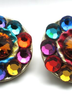 Vintage Handmade Multi Color Jewel Beaded Clip On Earring