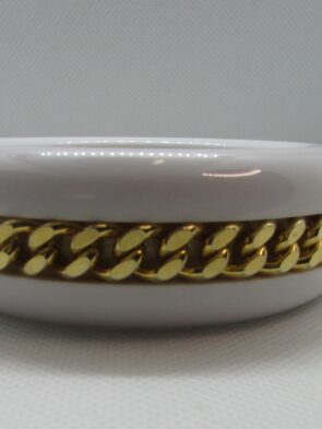 Vintage Stamped Les Benard Inc White Lucite Bangle w Gold Chain Link Bracelet