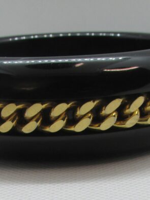 Vintage Stamped Les Benard Inc Black Lucite Bangle w Gold Chain Link Bracelet