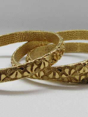 3 Gold Vintage Textured Bangle Bracelets