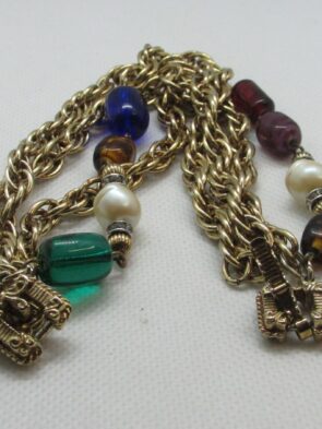 Vintage 4 Strand Gold Tone Bracelet w Multi Color Beads
