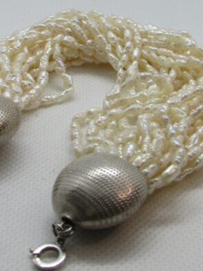 Vintage Fresh Water Pearl Multi Chain Bracelet w Silver Tips