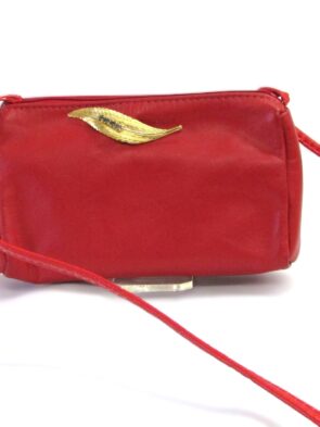 Vintage Red Small Leather Purse with Shoulder Strap