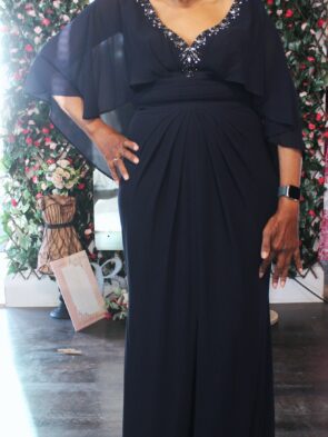 Alex Evenings Navy Gown w Built In Cape Size 12