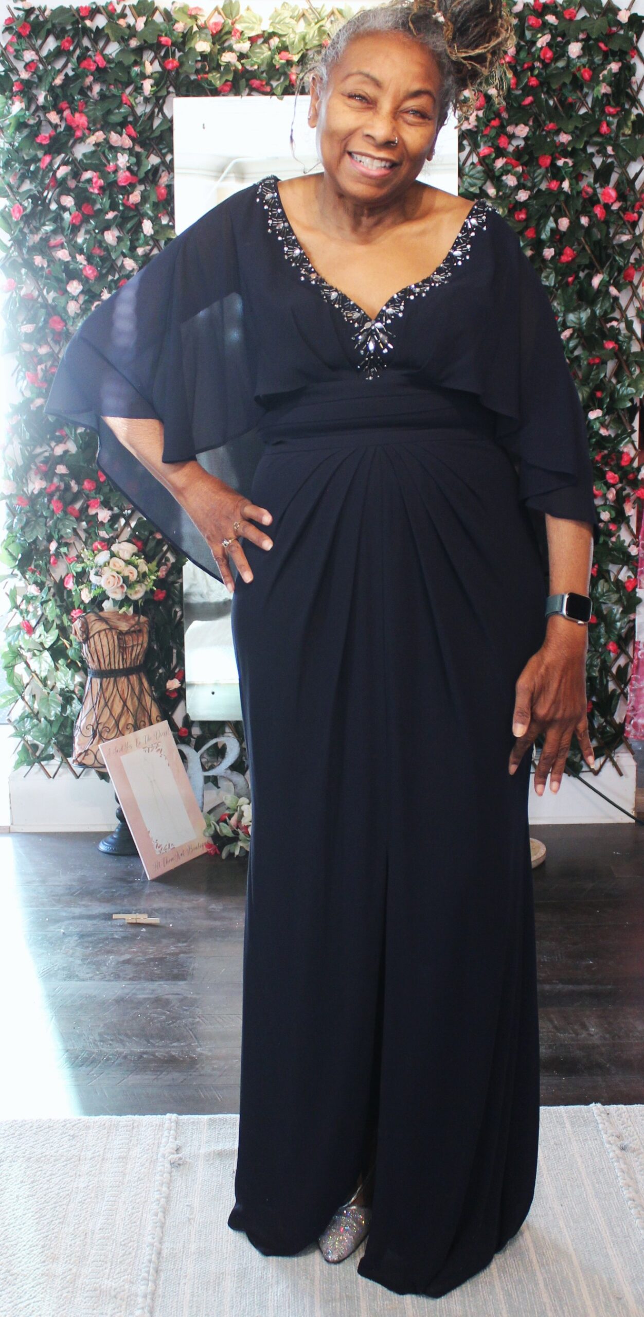 Alex Evenings Navy Gown w Built In Cape Size 12