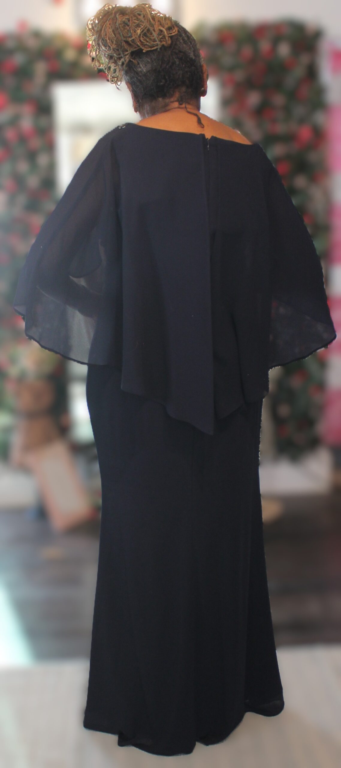 Alex Evenings Navy Gown w Built In Cape Size 12 - Image 3