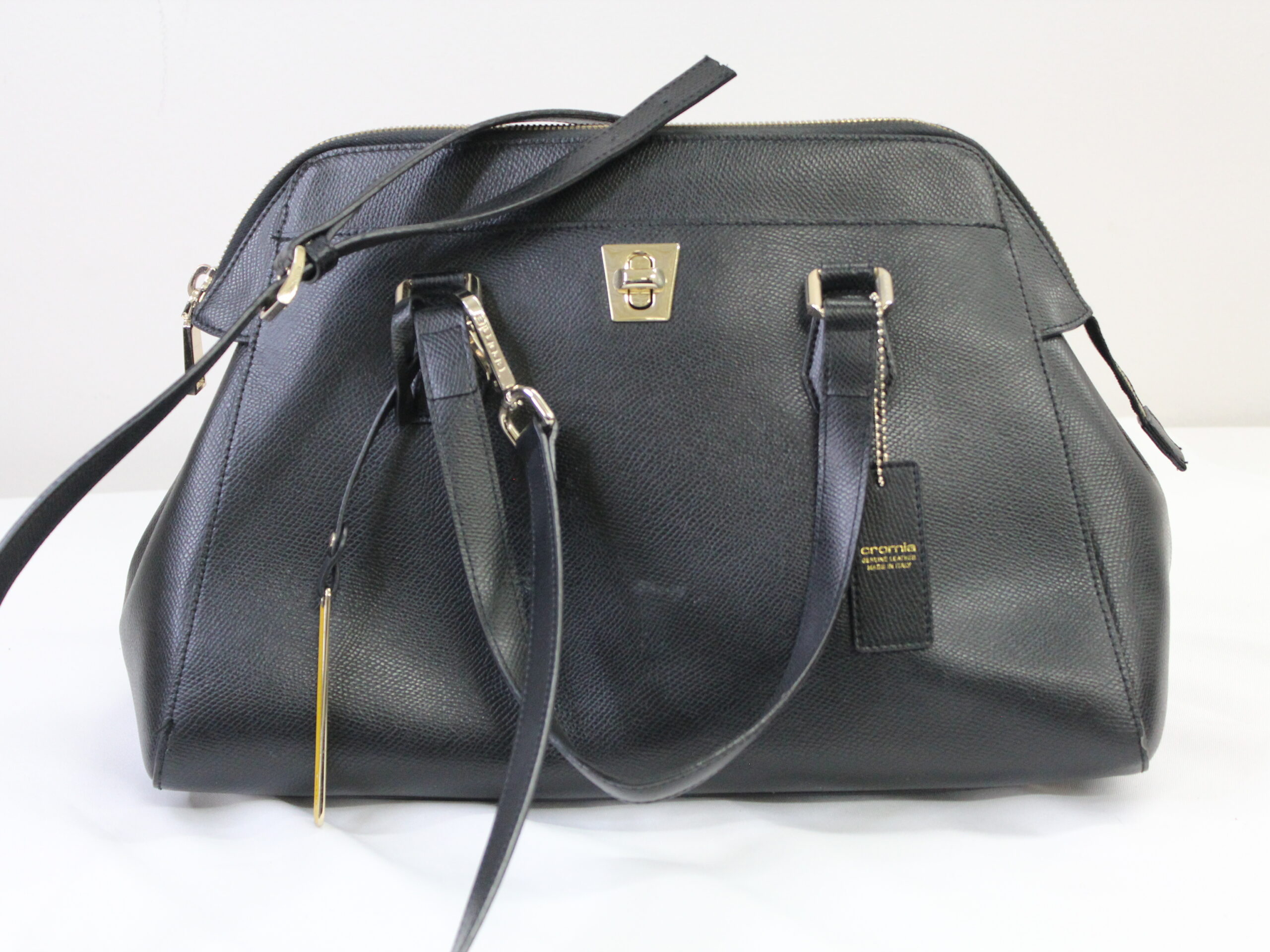 Cromia Vintage Black PVC Shoulder Bag with Strap