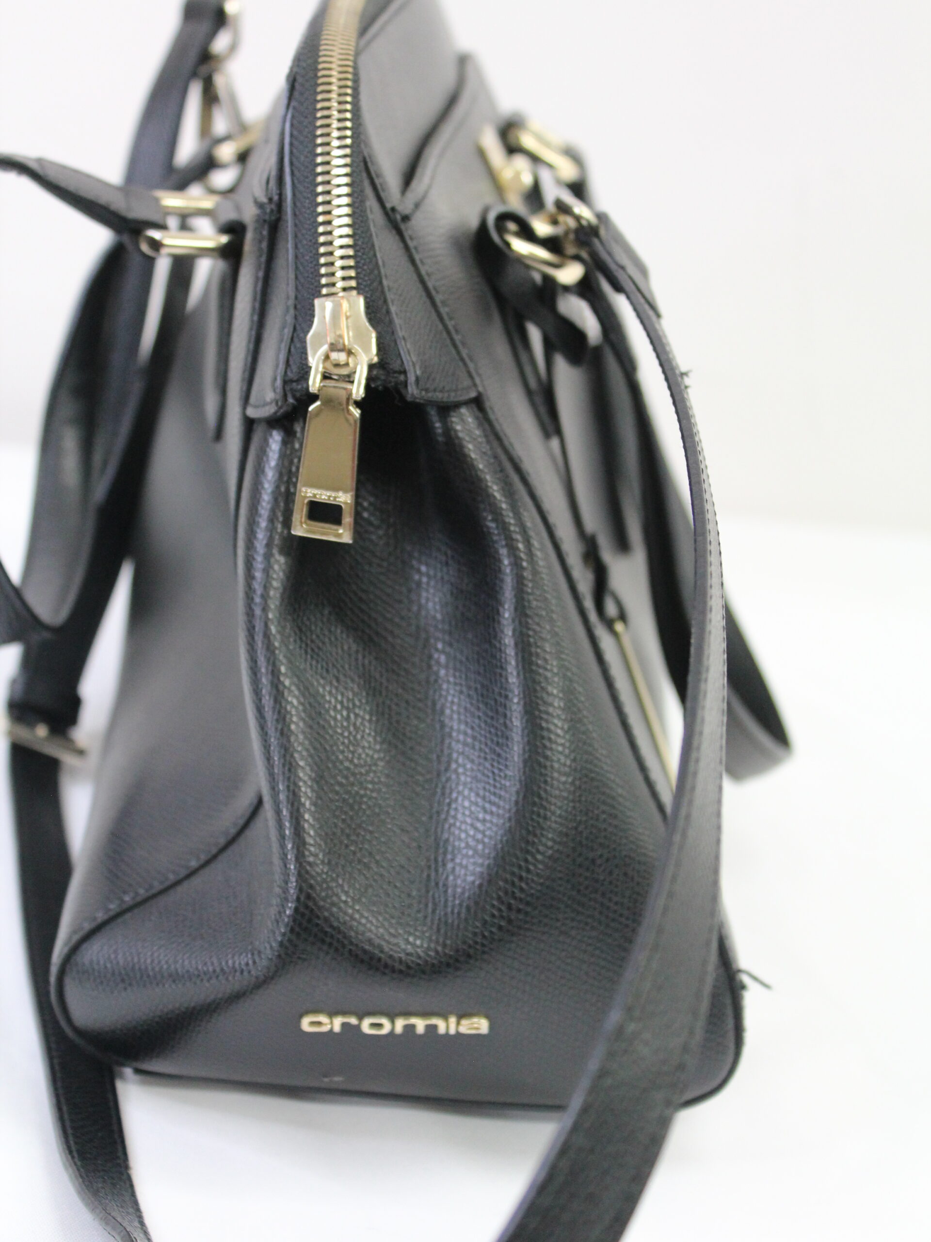 Cromia Vintage Black PVC Shoulder Bag with Strap - Image 6