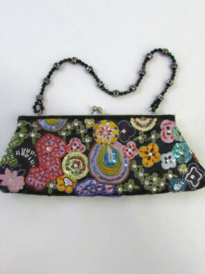 Vintage Multi-Color Clutch Purse with Beaded Handle