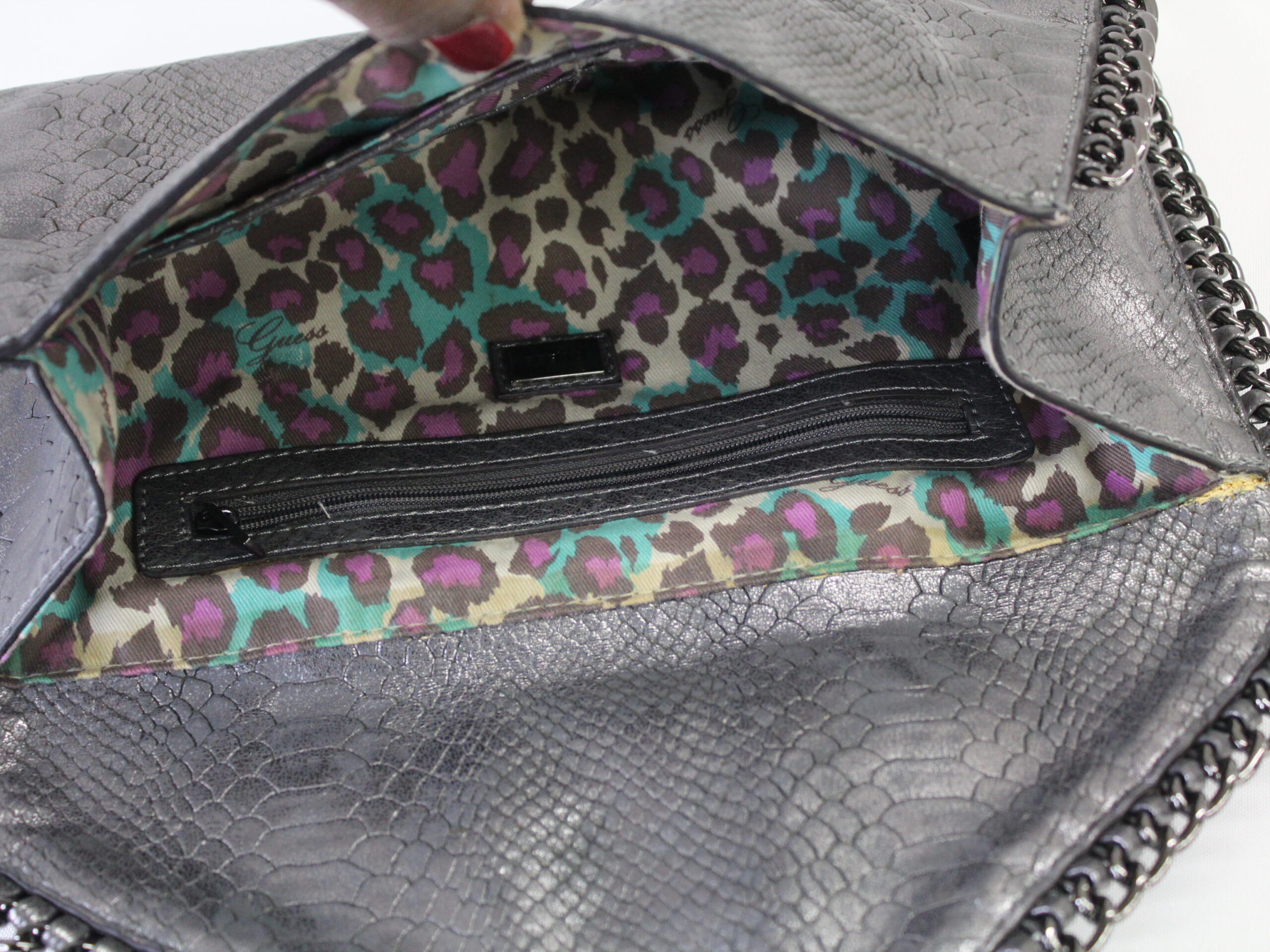 Guess Silver Metallic Clutch Purse - Image 3