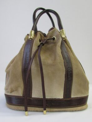 Marino Orlandi Large Brown Calf Hair and Leather Drawstring Bag