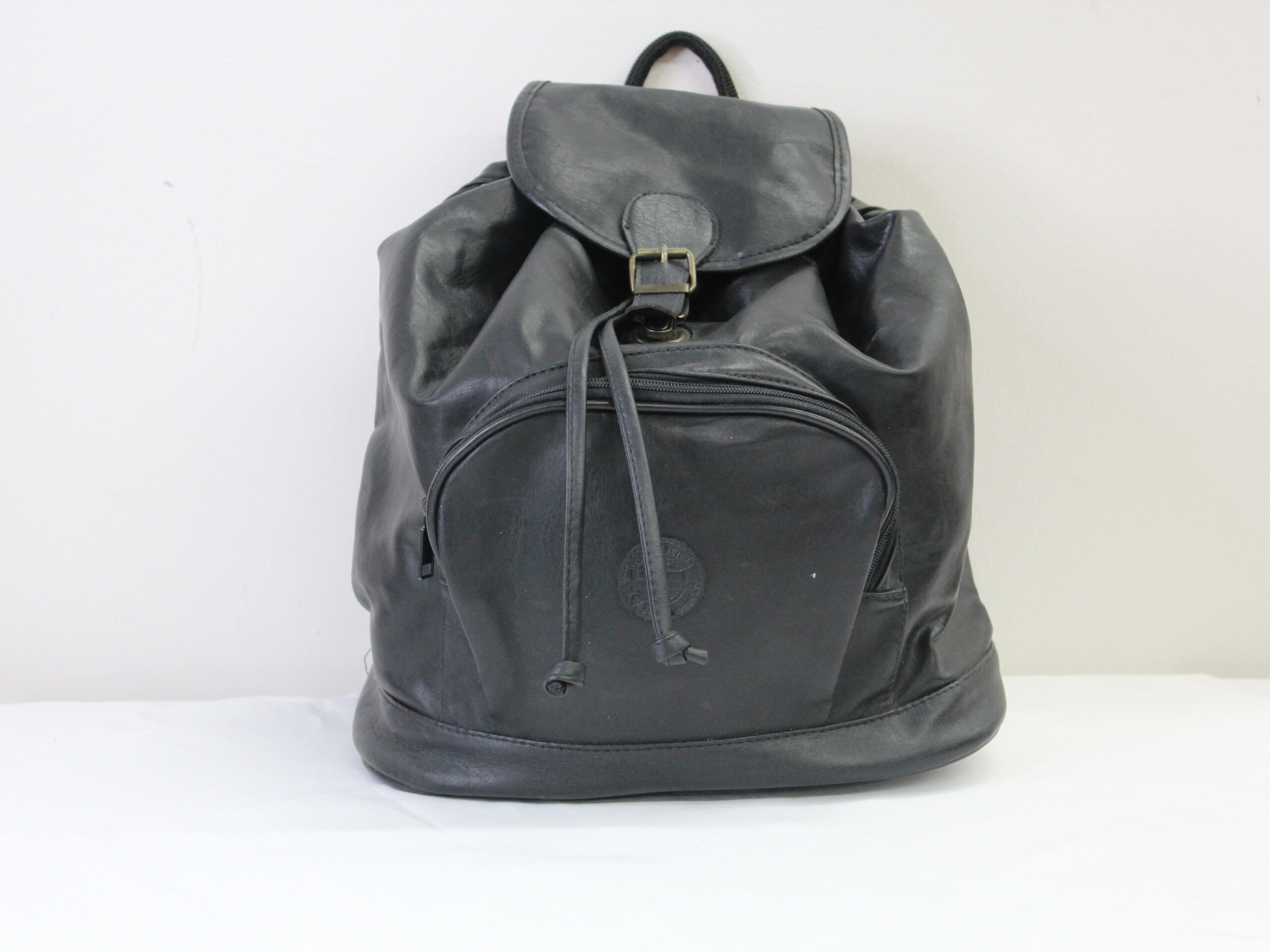 DuMonde Vintage Black Leather Backpack Purse