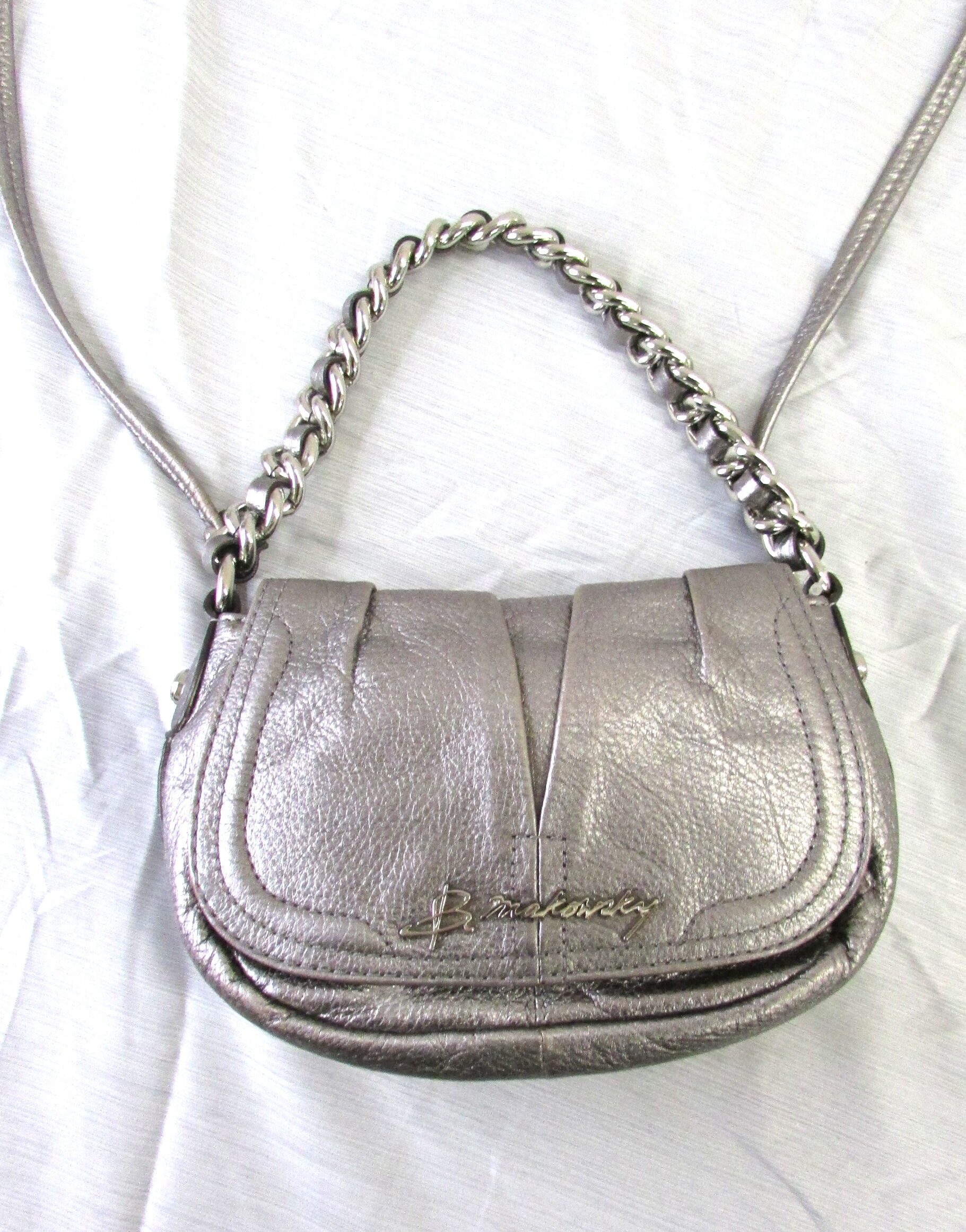 B Makowsky Vintage Gray Leather Crossbody Purse