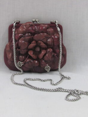 Brighton Rosalie Burgundy Leather 3-D Floral Petal Mini Purse
