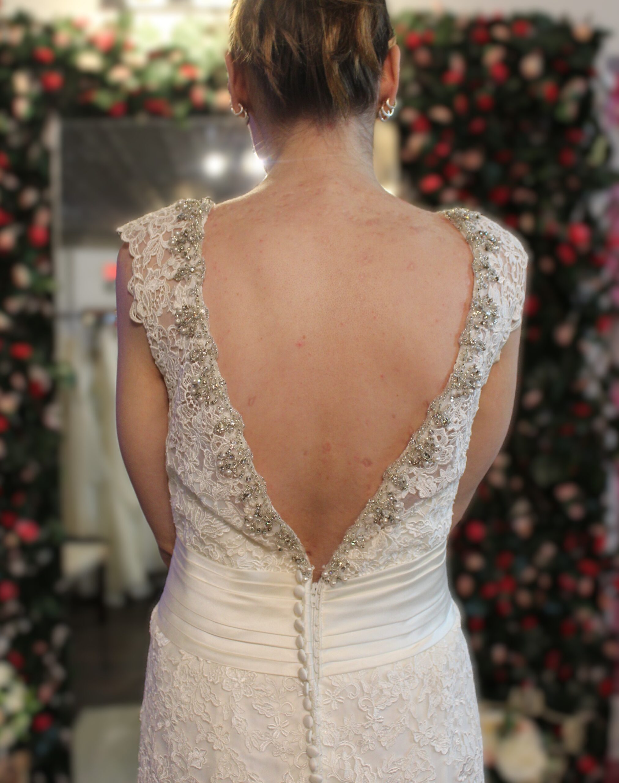 Mori Lee by Madeline Gardner White All Over Lace Jeweled Bridal Gown Size 8 - Image 3