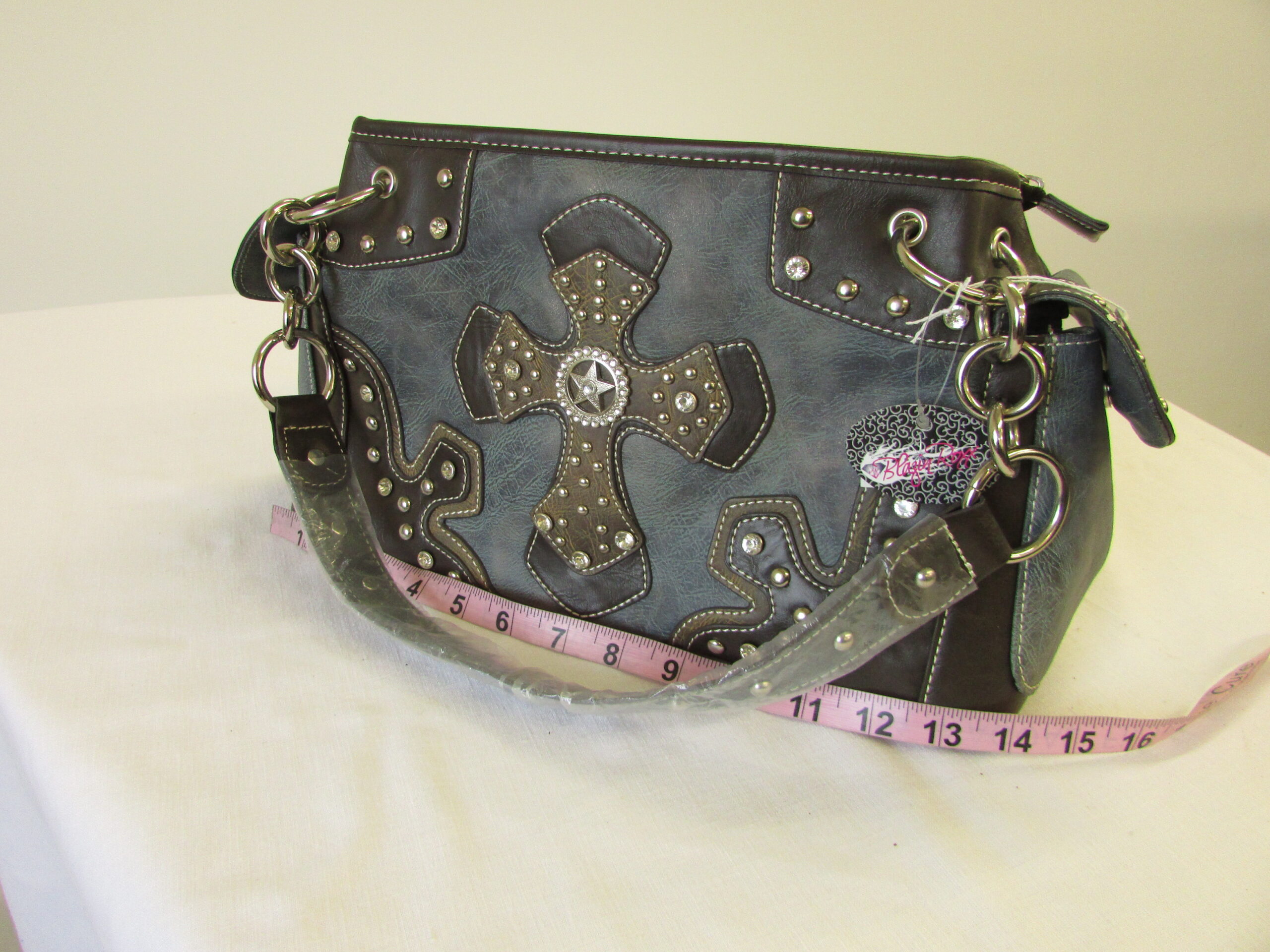 Blazin Roxx Vintage Leather Blue Tote - Image 3