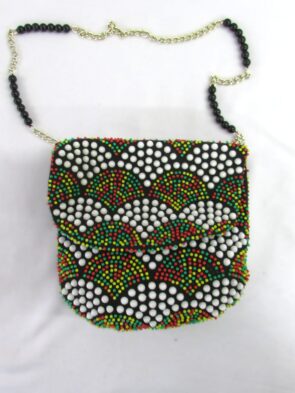 Vintage Hippie Candy Dot Beaded Dbl Sided Purse w Chain