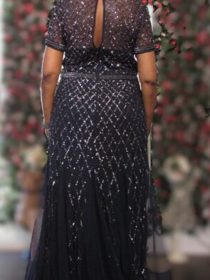 Alex Evenings Navy Short Sleeve Gown Size 14