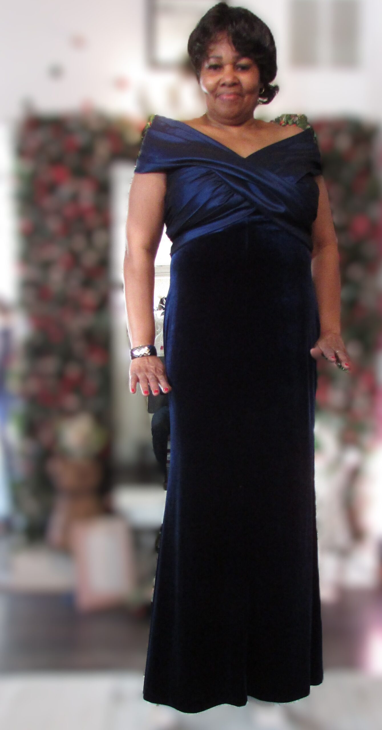 Tadashi Shoji Navy Off the Shoulder Velvet Gown Size L - Image 3