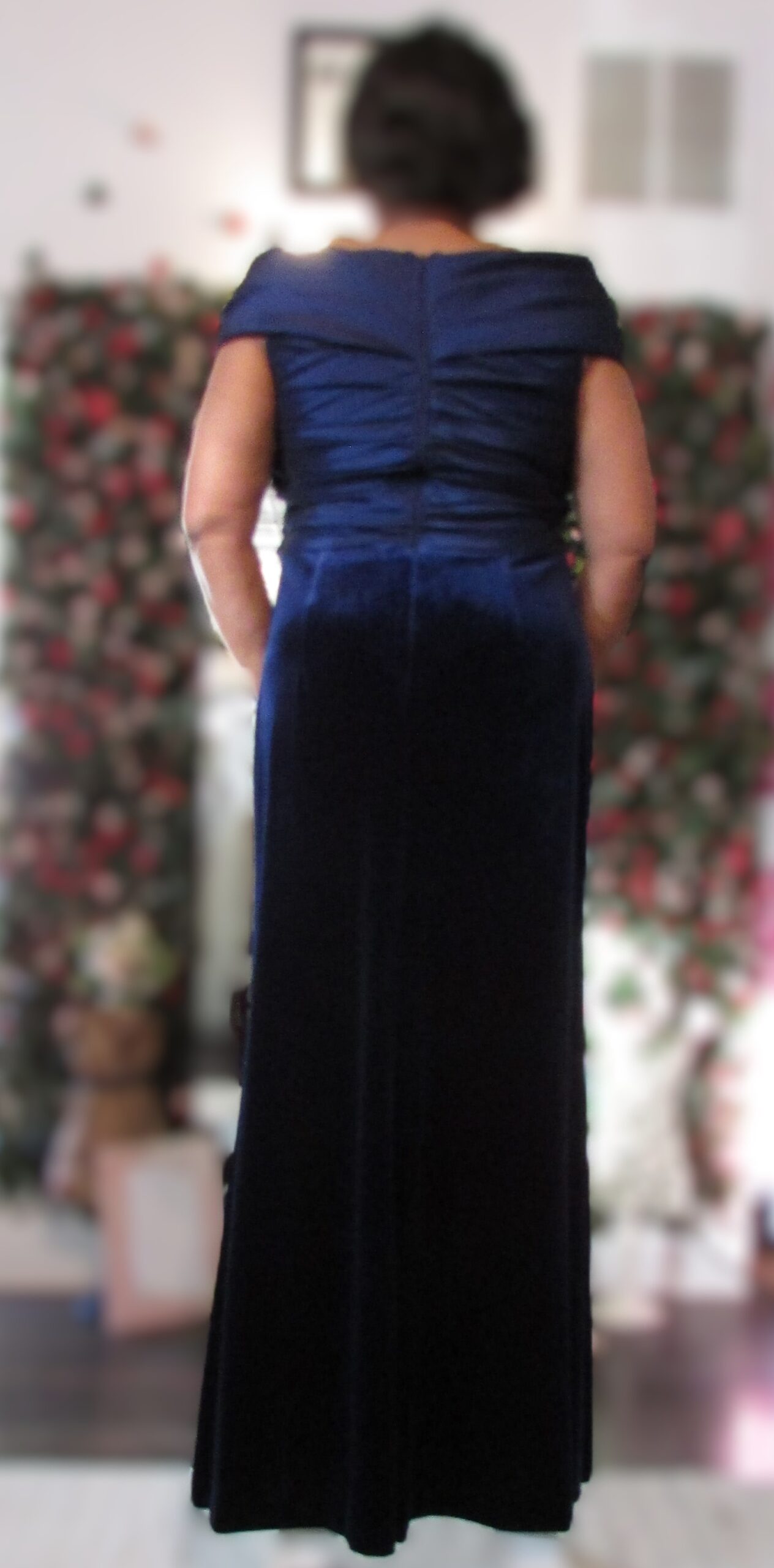 Tadashi Shoji Navy Off the Shoulder Velvet Gown Size L