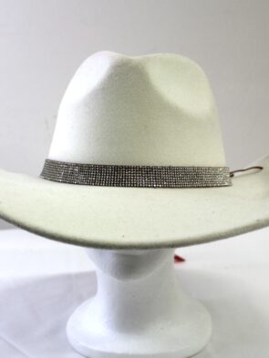 Off White Cowgirl Hat w Rhinestone Accent Trim on Brim
