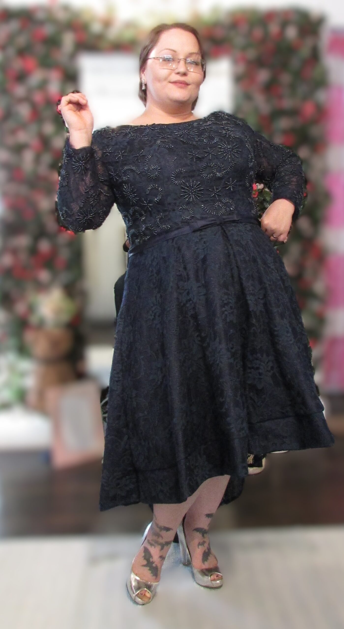 Unbranded Navy Blue Lace Beaded Hi/Lo Dress Size 20