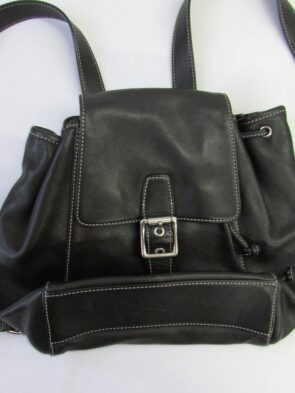 Coach Black Leather Backpack w Heavy Stitching