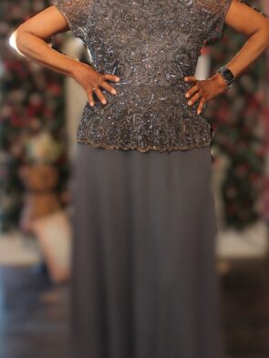 Pissaro Nights Gray Beaded Gown Size 12p