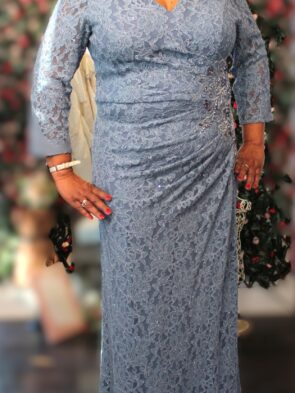 Alex Evening Light Blue LS Lace Gown Size 14