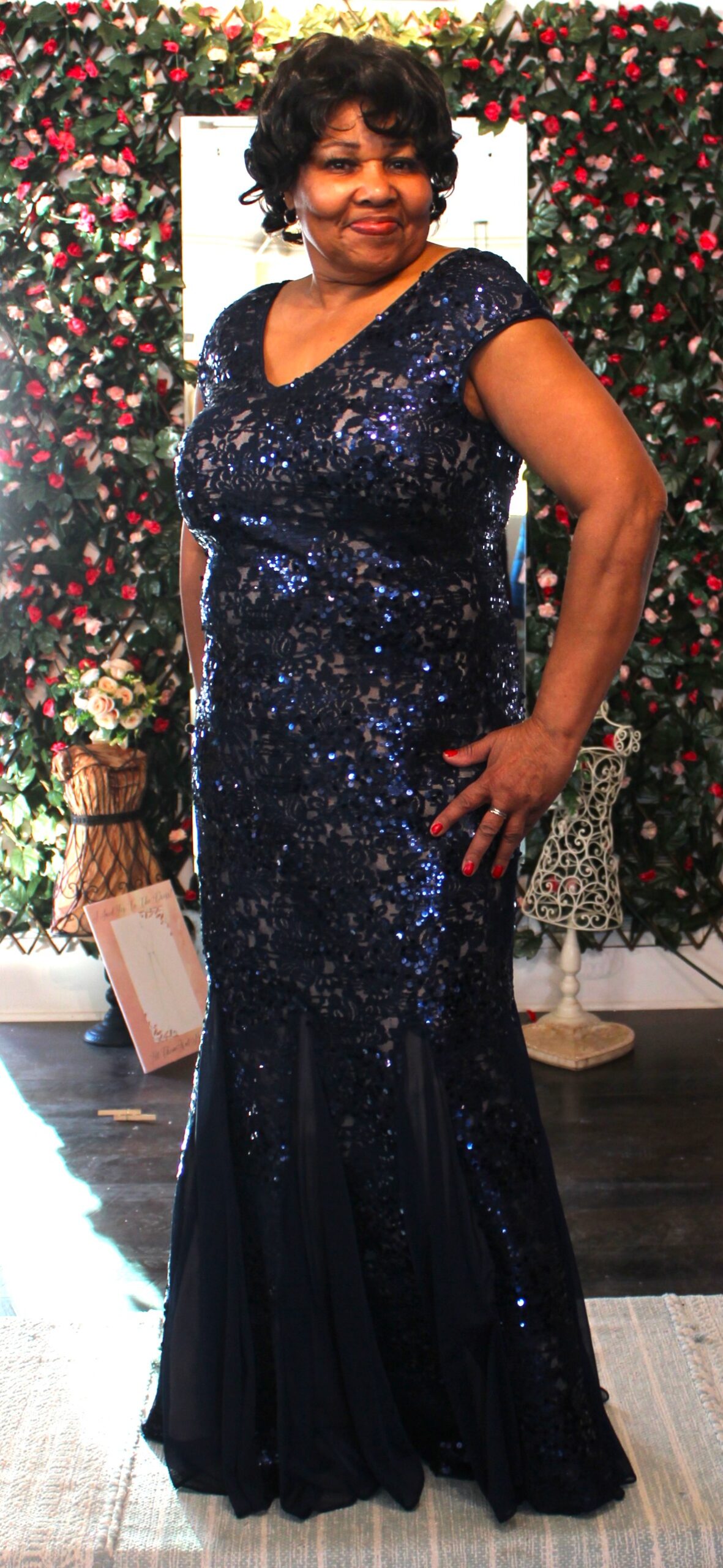Alex Evenings Blue Sequins Gown Size 14 - Image 2