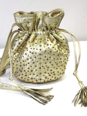 Viva of California Vintage Gold Leather Studded Bucket Purse