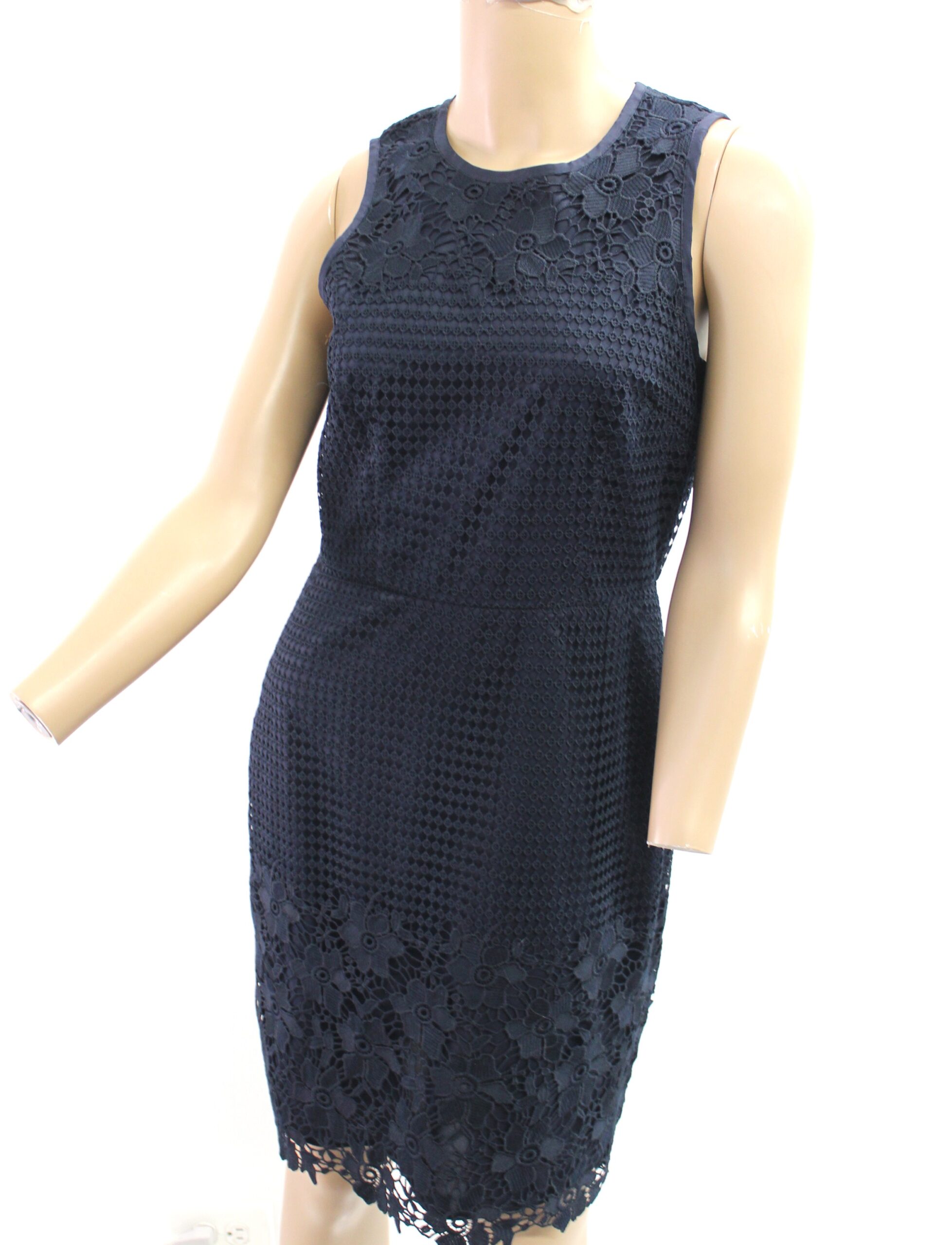 Ann Taylor Vintage Dark Navy Blue Crochet Outer Dress Size 4P