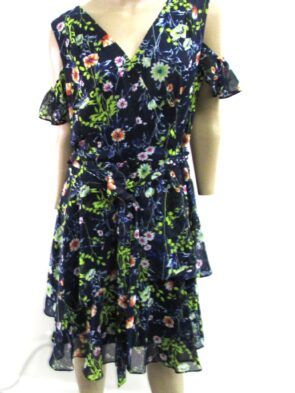 Tahari Vintage Blue Dress with Floral Print Size 12
