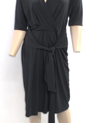 T Tahari Vintage Black V-Neck Dress with Short Sleeves Size S