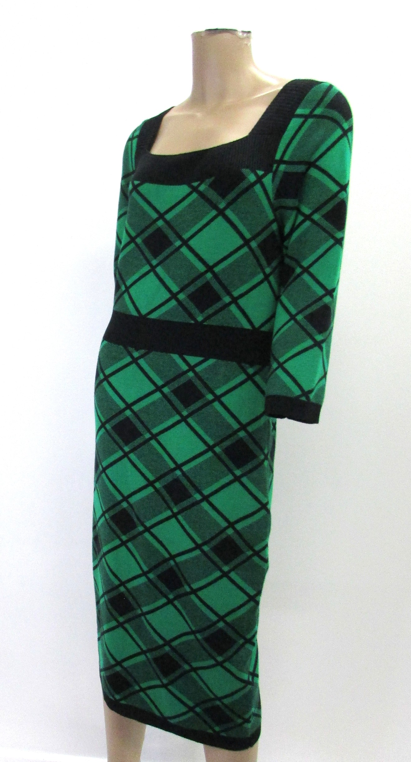 NY&C Green and Black Plaid Business Casual Button Dress Size XL - Image 2