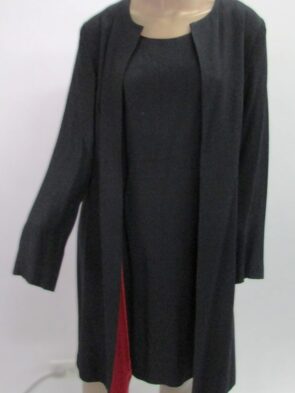 Quadra Vintage Black 2 Piece Dress & Coat w Red Inner Trim Size 8