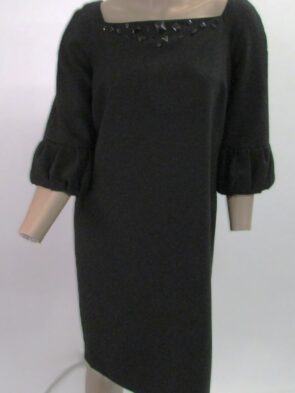 Jones New York Black Dress w 3/4 Sleeves and Jewels on Front Size 8