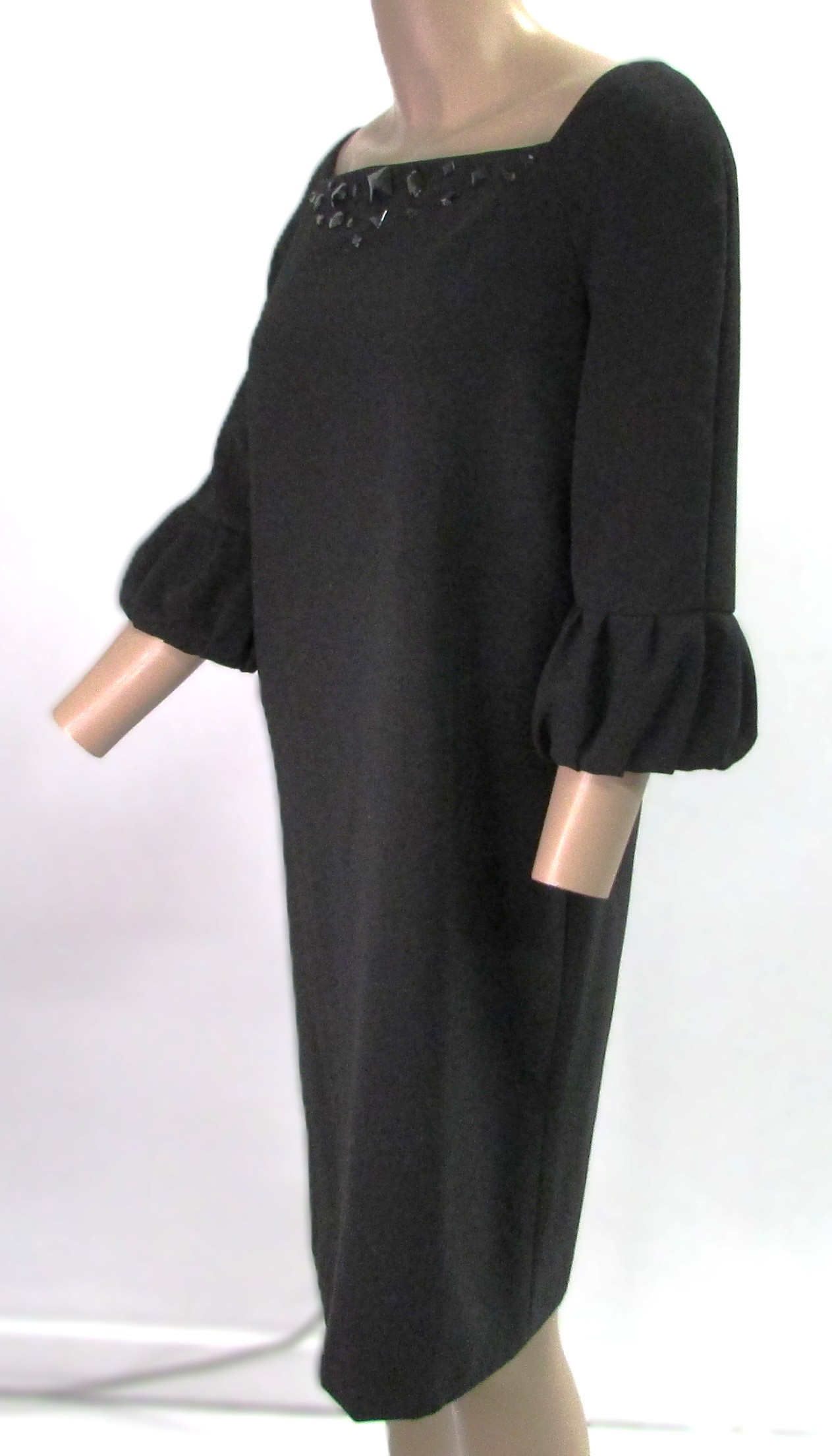 Jones New York Black Dress w 3/4 Sleeves and Jewels on Front Size 8 - Image 2