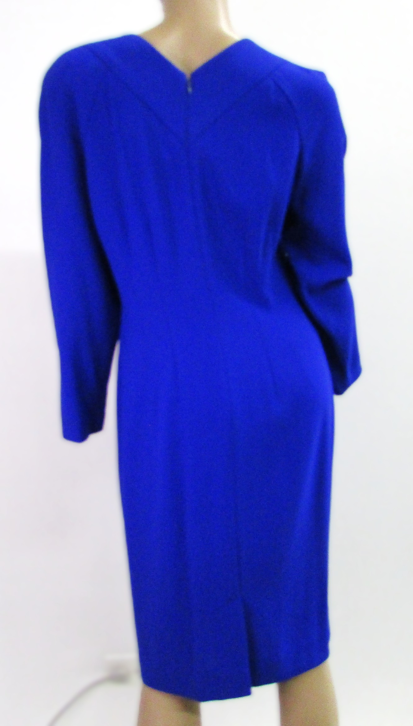 Liz Clariborne Vintage Blue Dress w V-Neck and Brooche Size 10 - Image 3